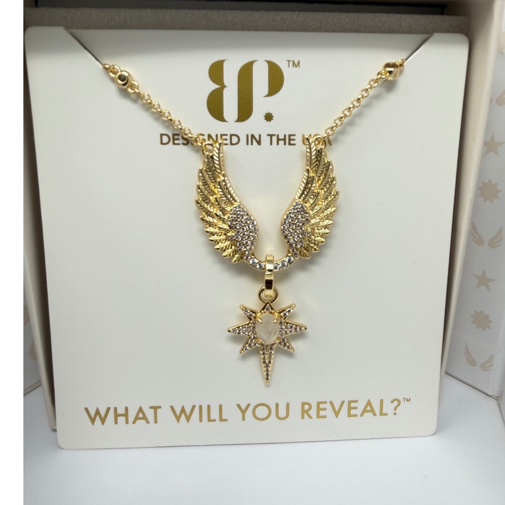 Bomb Party Wings of an Angel Necklace Moonstone Gold Plated NK12197 Halo